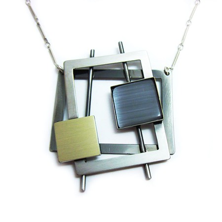 Two-tone Square design Grey Catsite Necklace by Christophe Poly - Click Image to Close